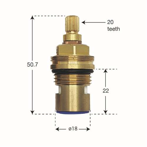 50.5mm Tall Replacement 1/2'' BSP Tap Valves - 20 Teeth Spline
